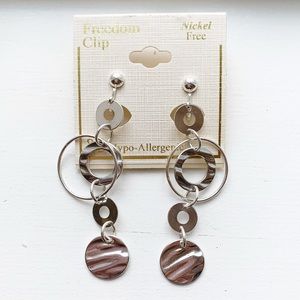 Chic silver drop hoop dangly clip-on earrings